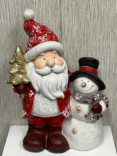 Santa and Snowman with small gold tree (approx 46cm tall)