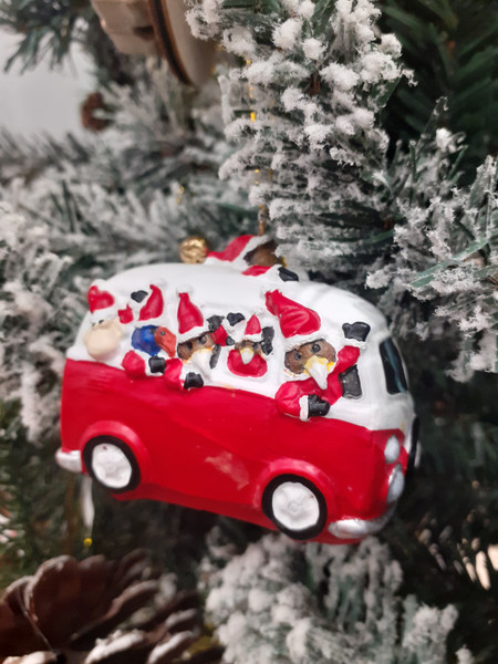 Kiwi and friends on a Christmas Kombi hanging or standing Christmas ornament