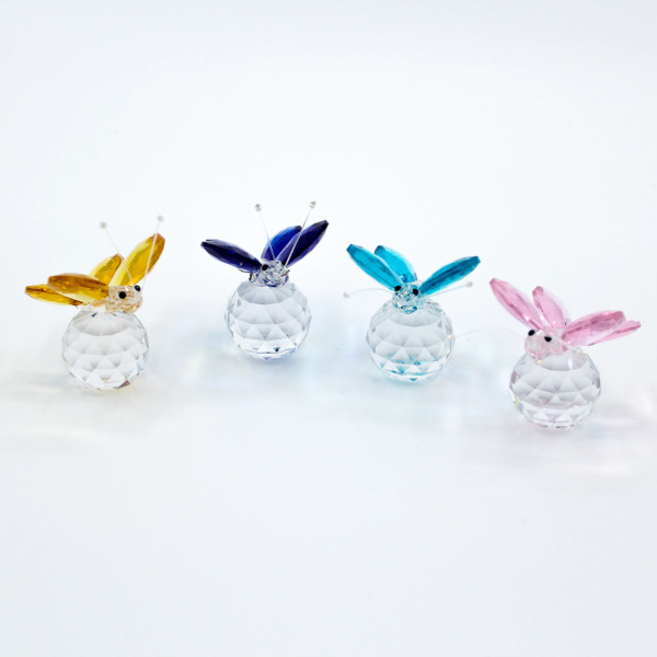 Ornamental Crystal glass butterfly on ball with coloured wings - price per each