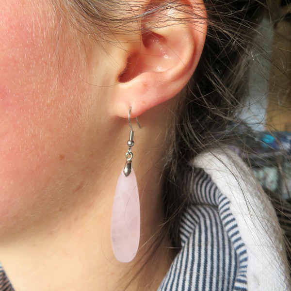 Rose Quartz long dangly earrings on hooks