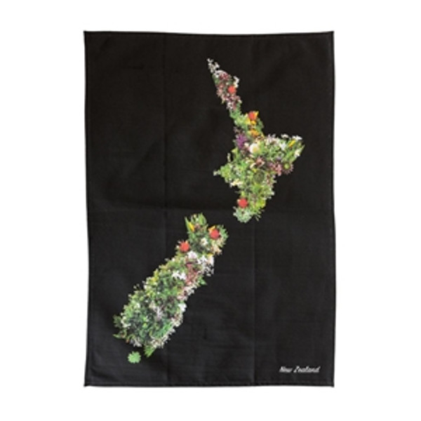 Floral NZ Map Tea Towel