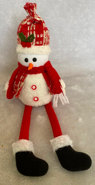 Snowman sitter with dangly legs (approx 20cm)