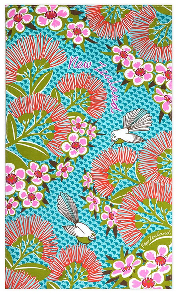 Tea towel - NZ Flowers and Fantail