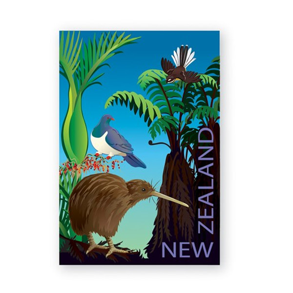 NZ Fridge Magnet - 3D native bush and Birds