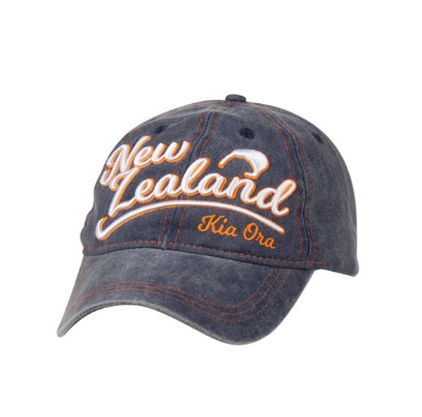 Bluer Denim NZ Cap with "New Zealand" embroidered on front with Kiwi and Kia Ora