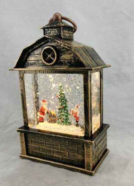 LED Lantern with Santa, child and Christmas tree