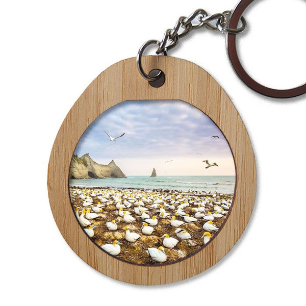 Cape Kidnappers oval wooden keyring - Napier NZ