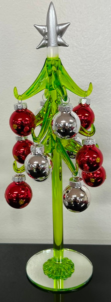 Glass Christmas tree with red and silver glass balls 25 cm