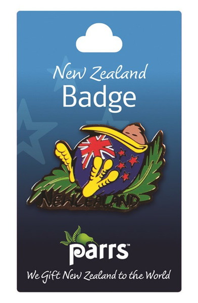 NZ Badge - NZ Kiwi with NZ Flag on fern