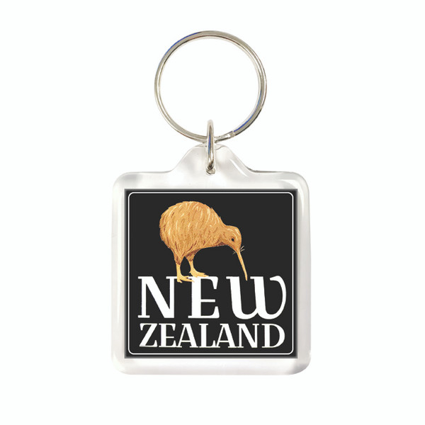 NZ Kiwi on square acrylic Keyring