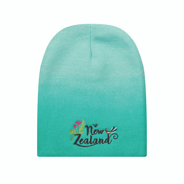 beanie - Dip dyed Turquoise colour with New Zealand embroidered pattern