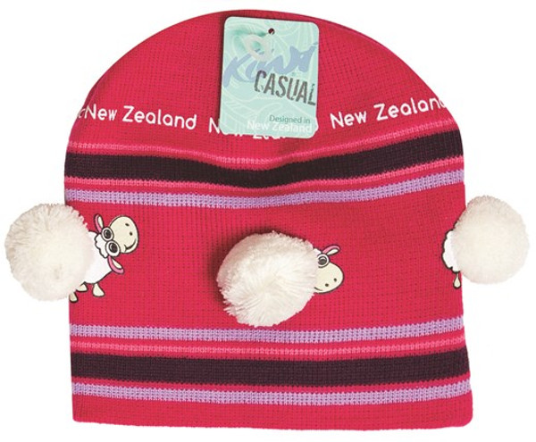 NZ Beanie -Sheep design withPom Pom's
