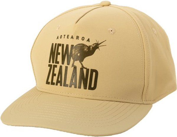 NZ Cap  - Aotearoa, New Zealand with Kiwi printed onto a sand coloured cap