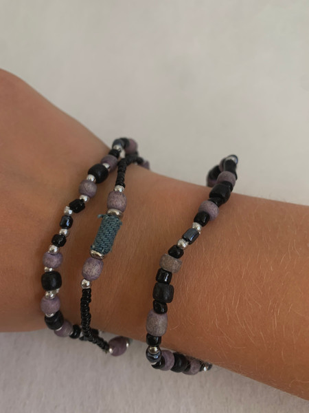 Black, Teal, Purple set of 3 Bracelets