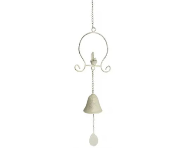 Cast Iron distressed white bird hanger with bell