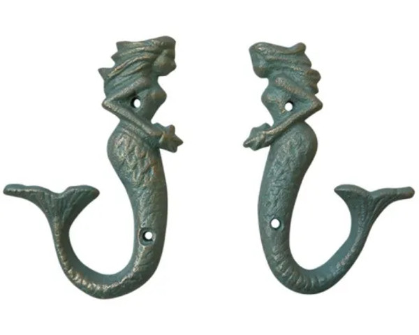 Mermaid Cast Iron Hook - Green