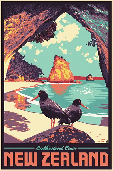 100% Cotton tea towel with Cathedral Cove scene