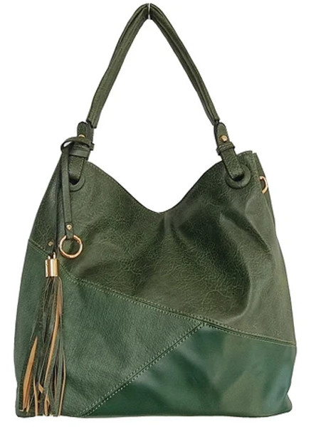 Patchwork design double handle handbag - Green