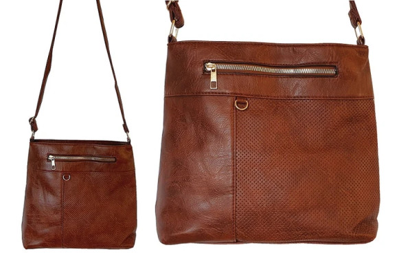 Crossbody Bag with zip and criss cross pattern - Coffee