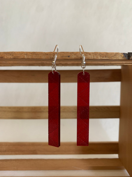 Unity bar dark red tinted acrylic hook earrings