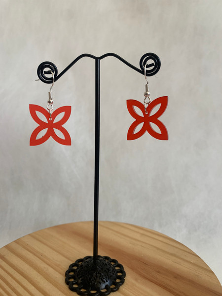 open frangipani red acrylic hook earrings