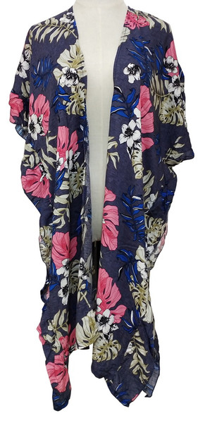 Side Ruffle Cape Floral Print - Denim