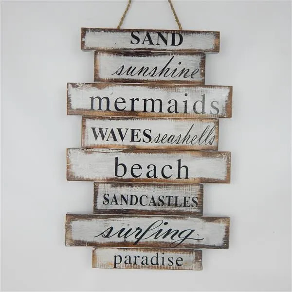 wooden plank hanging sign - Sand, sunshine, mermaids, waves... paradise (50cm high)