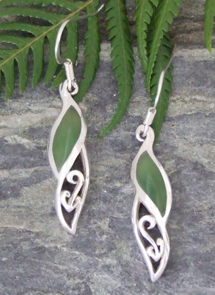 Te Awa/The Water Nz Greenstone and Sterling Silver Earrings