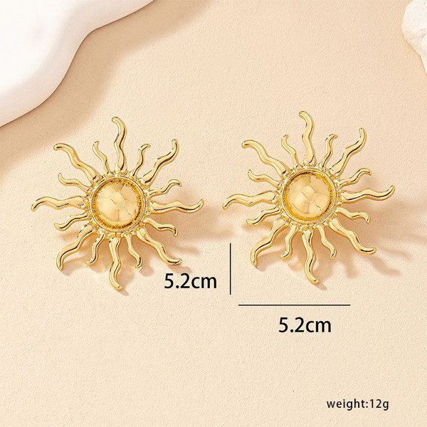 Big gold sun earrings studs