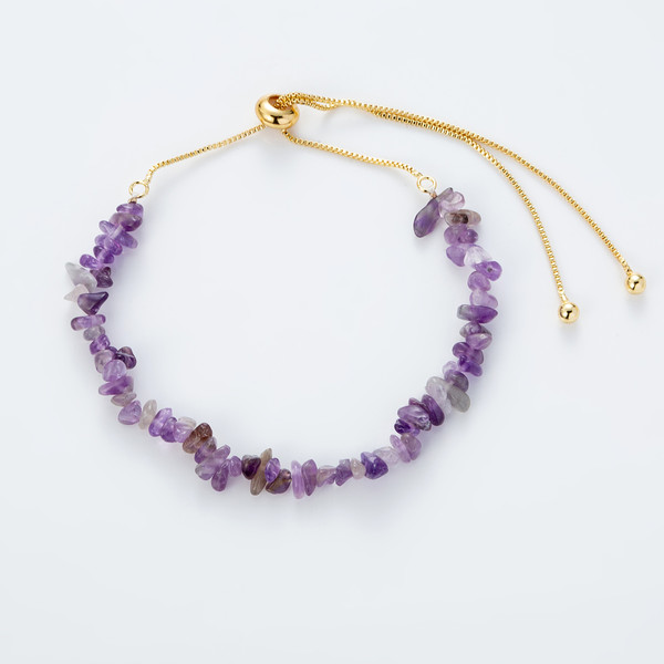 Purple natural stones bracelets with gold chain