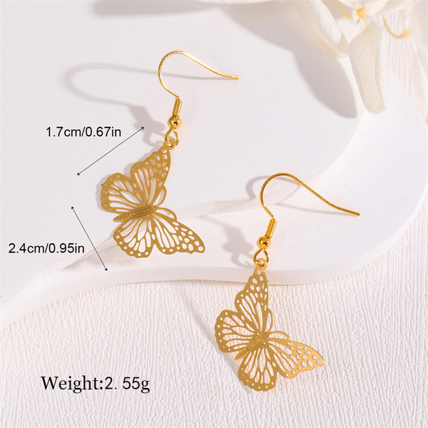 Hollow butterfly gold earring on hook