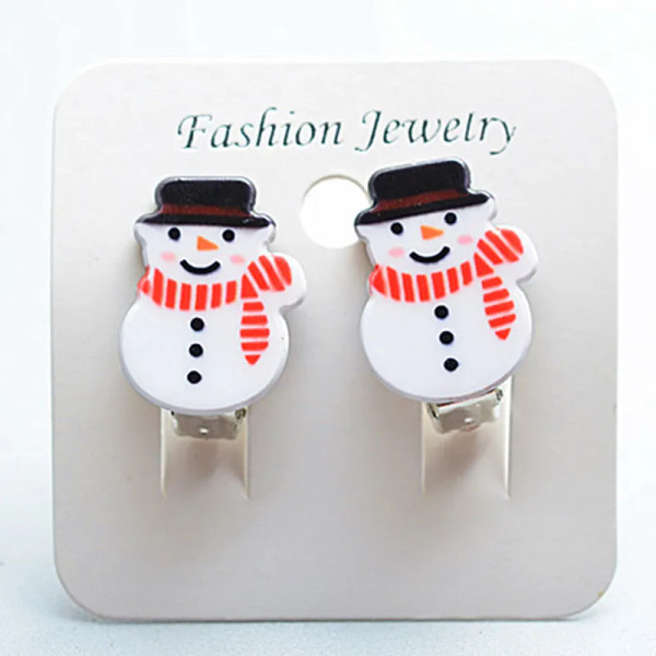 Snowman with black hat and red scarf clip-on earrings