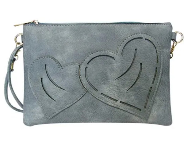 Blue shoulder bag with two hearts on front