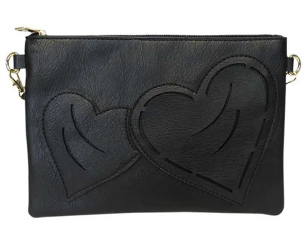 Black shoulder bag with two hearts on front