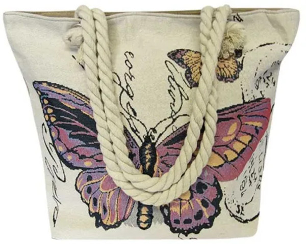 Rope tote handbag with purple butterfly