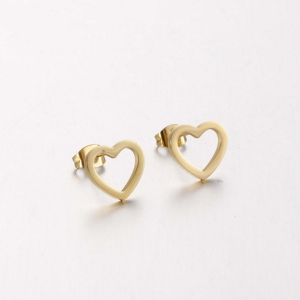 Gold hollow heart earrings on stud