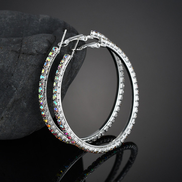 Silver hoop earrings with diamants - 80 mm