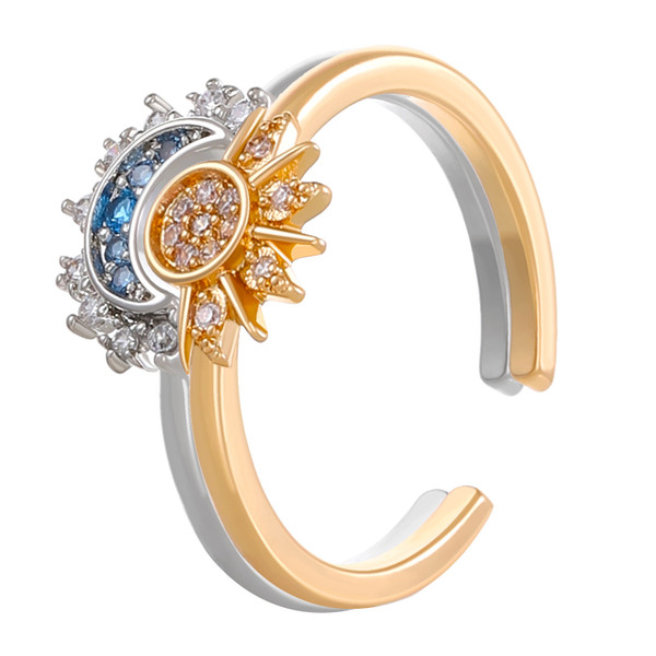 Half sun ring in gold coloured with diamants - Adjustable opening