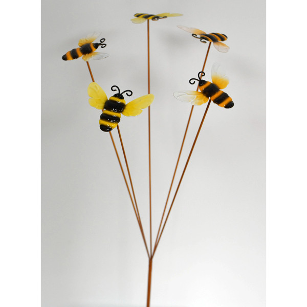 Bee garden stake with 5 Bees