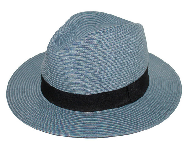 Unisex cafe Fedora sun hat - Blue metal colour with black band L-XL (60cm)