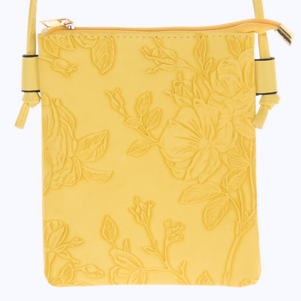 Handy Shoulder bag with embossed hibiscus pattern - sunshine yellow