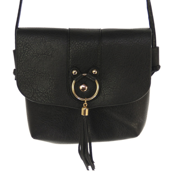 Ring and tassel shoulder bag - black
