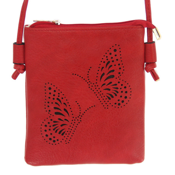 Shoulder bag with butterfly cut out pattern - red