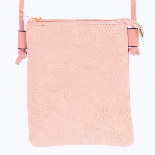 Lace embossed shoulder bag - pink