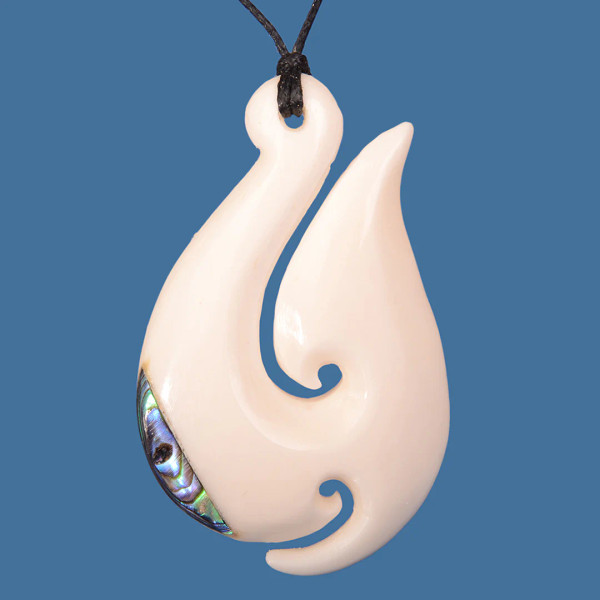 Bone Hook pendant with NZ paua accent