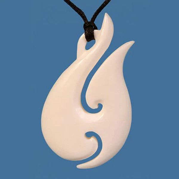 Hand carved bone fish hook pendant (42mm x 23mm)