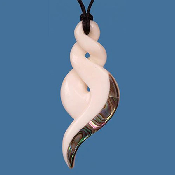 NZ Bone Double Twist pendant with NZ paua