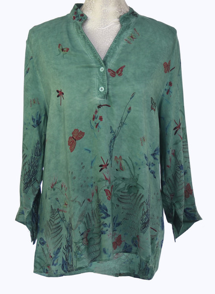 Aviana butterfly pattern shirt top - green