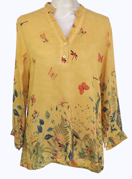 Aviana butterfly pattern shirt top - yellow colour