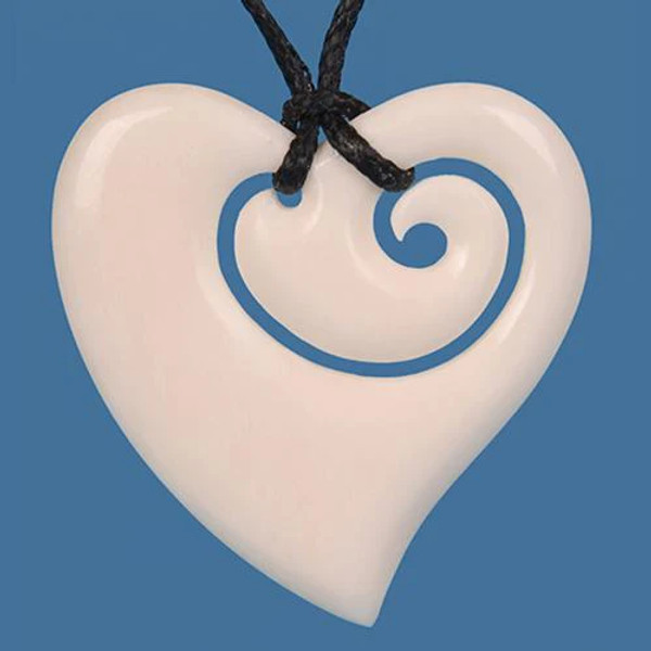 New Zealand bone stylised heart pendant